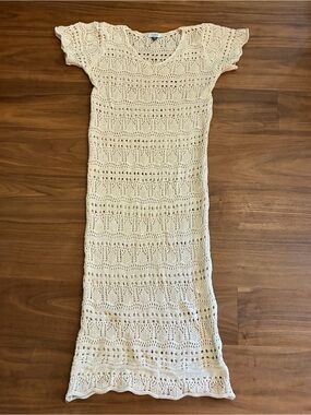 Handcrafted Crochet Maxi Dress in Cream S/M Made in Italy